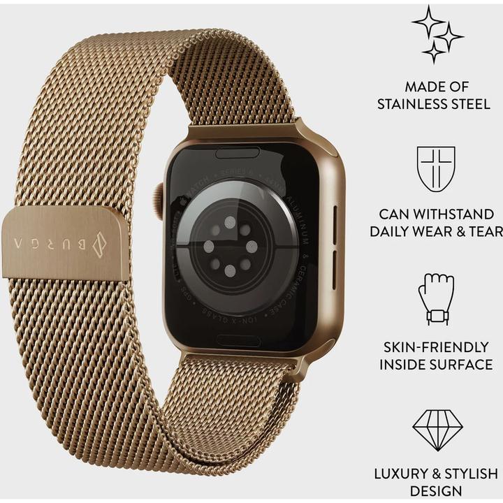 Actual product image Burga Apple Watch Band Metal Mesh Gold 38mm / 40mm / 41mm (Milanaise RVS vlechtwerk)