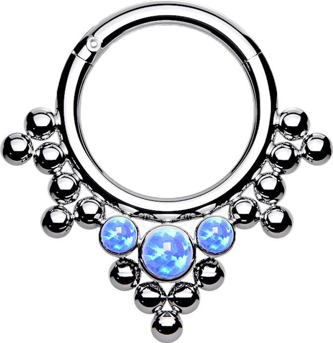 Image du produit Star Piercing Micro anneau segment pliable argent boules triangles avec opale bleu (sans laiton, Titane)