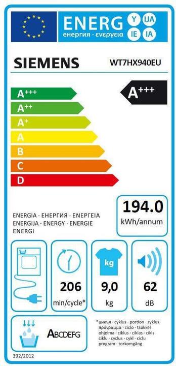 Etichetta energetica Siemens WT47X940EU Avanguardia (9 kg, A destra)