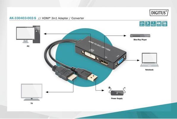 Produktbild Digitus HDMI 3in1 converter cable,0,2m (0.20 m)