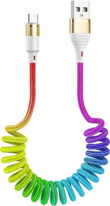 Immagine prodotto PhoneLook Cavo elastico da USB-A a USB-C in nylon intrecciato multicolore arcobaleno (1 m, USB 3.2 Gen 1)