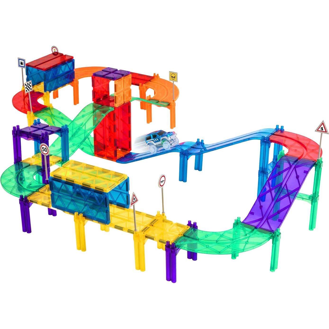 Thumbnail - Grafix Magnetische Bauspielzeug-Fliesen-Autobahn mit Auto und Stauraum