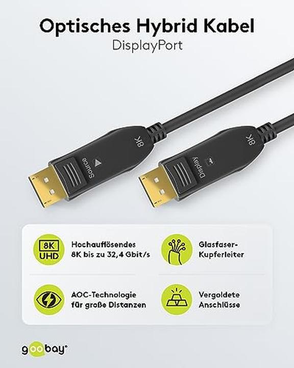 Actual product image Goobay Optical DisplayPort Hybrid Connecting Cable 1.4 (10 m)
