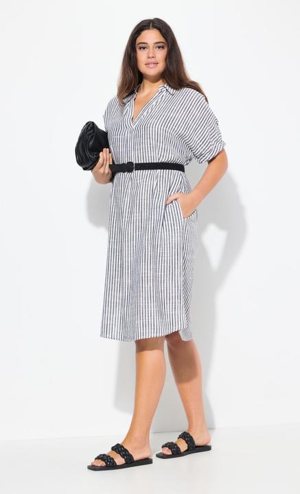 Produktbild Ulla Popken Leinenmix-Kleid, Streifen, Oversized, Hemdkragen, Halbarm (56)