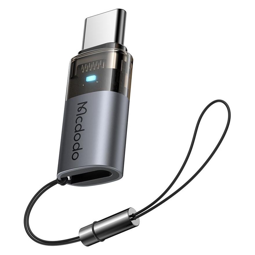 Mcdodo Port Luma Lightning Auf Usb-C Adapter 60W (Bliksem, Usb-C), Adapter Voor Mobiel Apparaat, Zwart