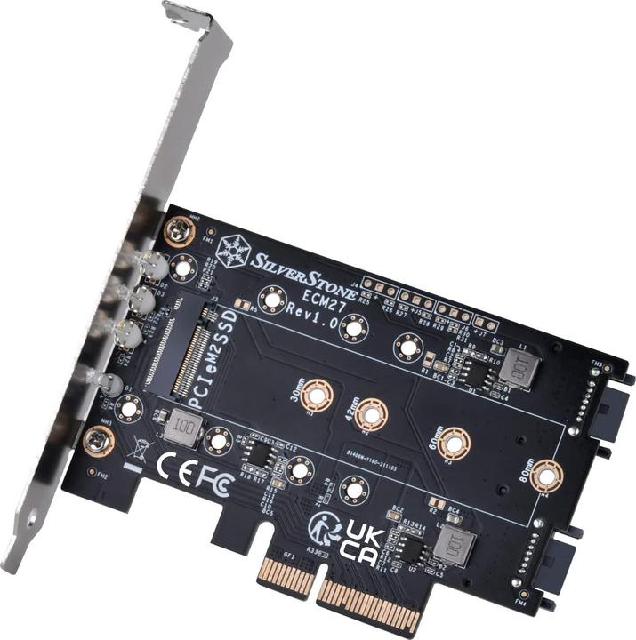 Image du produit Silverstone SST-ECM27 Carte adaptateur M.2/SATA, PCIe 4.0, 1x M-Key, 2x SATA 6G - Low Profile