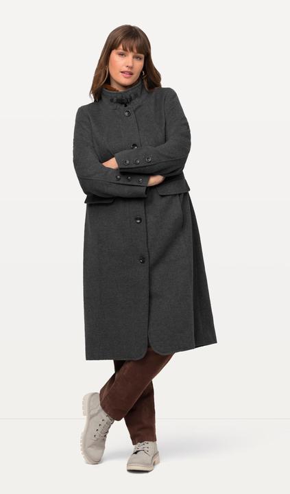 Image du produit Ulla Popken Manteau style tyrolien à col montant et fermeture éclair à double sens, fourrure tissée (56)