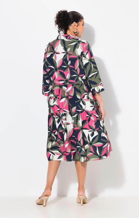 Image du produit Ulla Popken Robe midi manches 3/4 et col chemise, coupe évasée (54)
