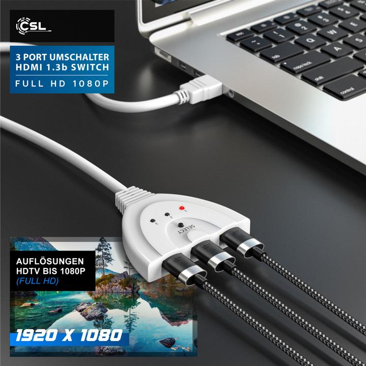 Produktbild CSL 3 Port HDMI Switch, Full HD, automatische Umschaltung / 3D / HDCP / CEC