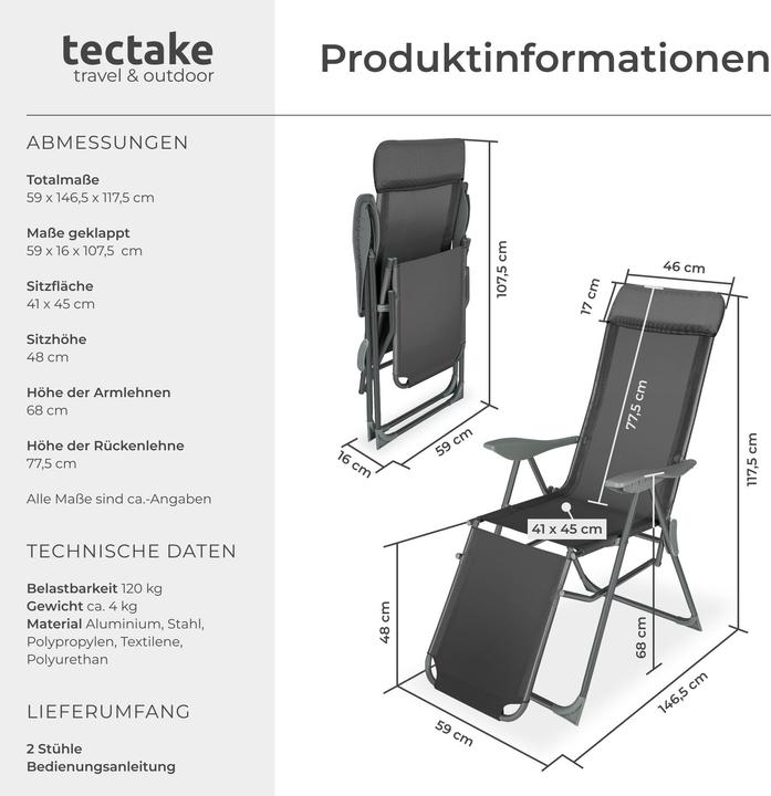 Produktbild tectake Gartenstühle (146.50 cm)