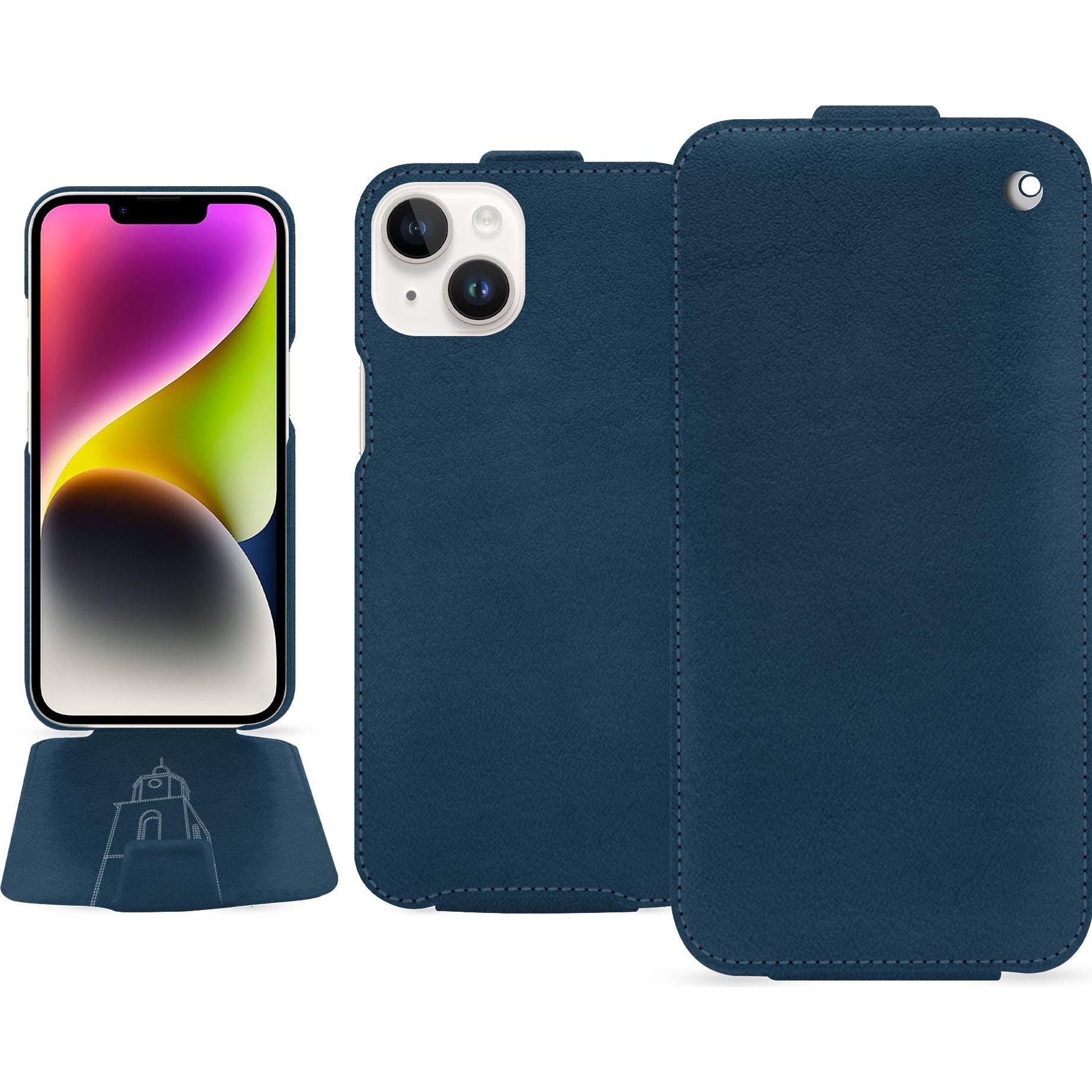 Noreve Lederschutzhülle vertikal (Apple iPhone 15 Plus), Smartphone Hülle, Blau