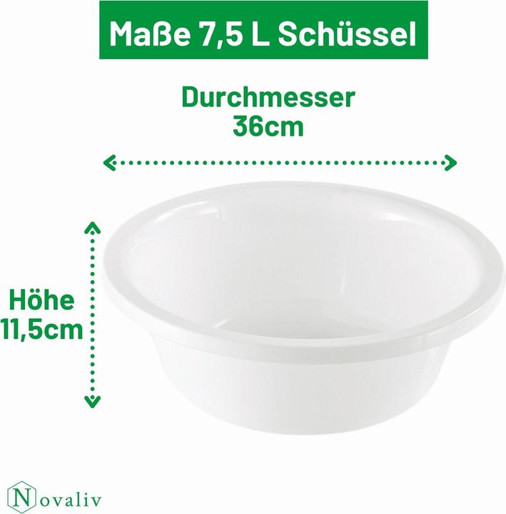 Actual product image Novaliv 5x Spülschüssel Rund 7,5L, D36 cm, Weiss, BPA-frei Spülmaschinenfest Ideal für Küche und Camp