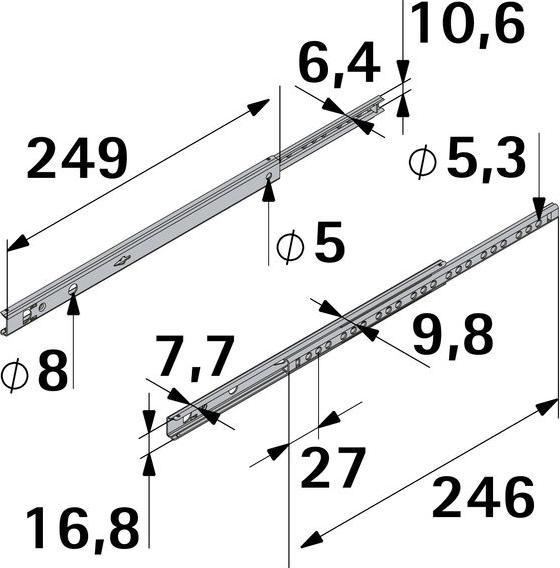 Image du produit Hettich Schubladenschiene Teilauszug 250-410 mm verzinkt 9136693 2 Stück