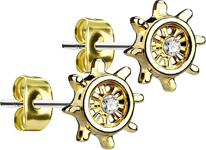 Produktbild Star Piercing Ohrstecker Yachtrad vergoldet mit Kristall silber (Messing, Chirurgenstahl 316L)