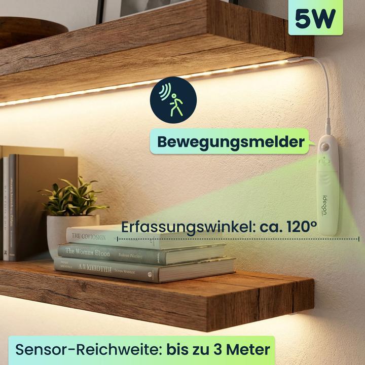 Produktbild Casativo 3m LED Streifen warmweiss mit Bewegungsmelder & Batteriebetrieb (Warmweiss, 300 cm, Indoor)