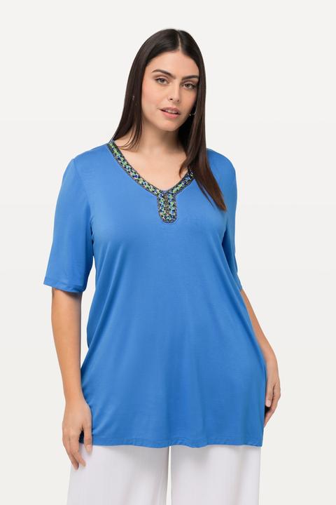 Actual product image Ulla Popken Beaded Short Sleeve V-Neck Knit Tunic (56)