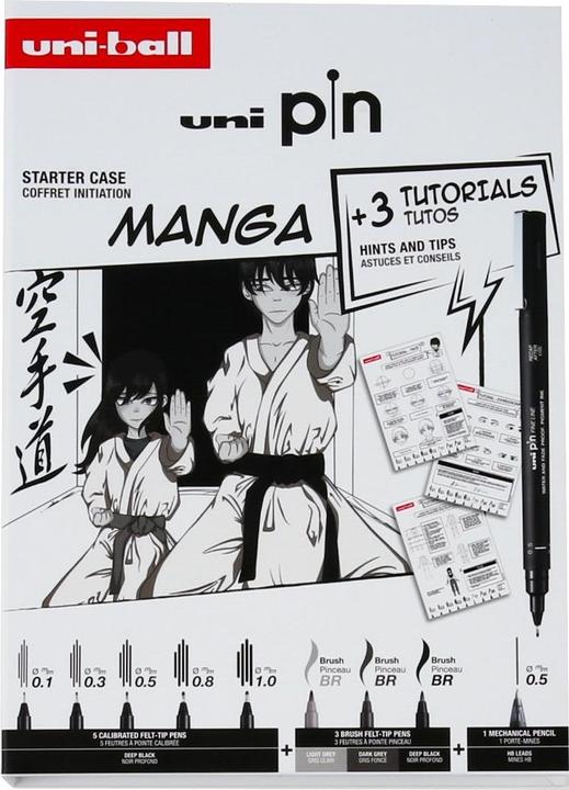 Actual product image Uni-ball Writing instruments uni pin, MANGA Edition, case of 9 includes: 5 fineliners uni pin, 3 brush tips (9 x)