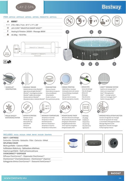 Produktbild Bestway Whirlpool LAY-Z-SPA XXL Mauritius AirJet 270 x 180 x 71 cm (7 Pers.)