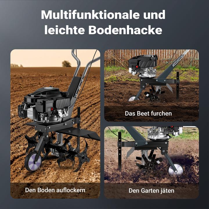 Produktbild Wiltec Benzin Bodenhacke 60cm Gartenhacke mit Motor 144ccm Motorhacke Bodenfräse