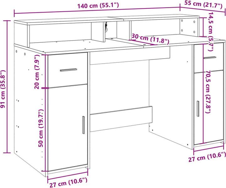 Immagine prodotto VidaXL Scrivania LED Scrivania per computer Scrivania da lavoro Scrivania per ufficio Grigio Sonoma (160 x 55 x 91 cm)