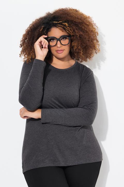 Actual product image Ulla Popken Basic Round Neck Long Sleeve Slim Fit Cotton Tee (46, 48)