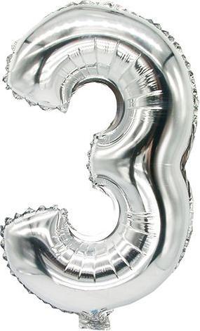Actual product image Papstar Foil balloon "Numbers", Number: 3, silver (1 x)