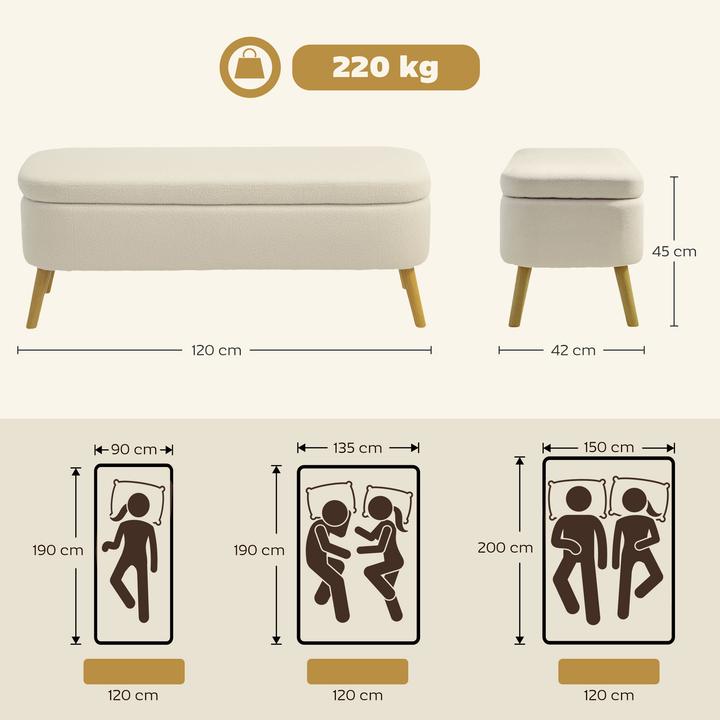 Image du produit Homcom Sitzbank Polyester, Kautschukholz Beige (42 cm)