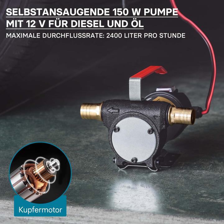 Produktbild Wiltec Bio Dieselpumpe 12V 150W 40l/min Heizölpumpe selbstansaugend Absaugpumpe
