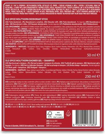 Nutritional values and ingredients Old Spice Set Wolfthorn (Stick, 250 ml)