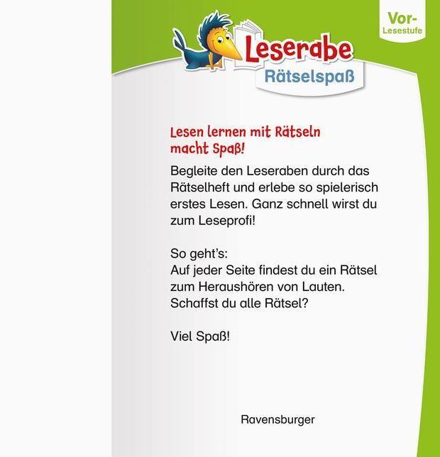 Actual product image Ravensburger Leserabe Rätselspass - Erstlese-Rätsel für Lesestarter ab 5 Jahren - Vor-L (German, Tanja Mayor, 2022)