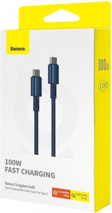 Actual product image Baseus Cable USB-C to USB-C Tungsten Gold, 100W, 2m (blue) (2 m, USB 2.0, 100 W)