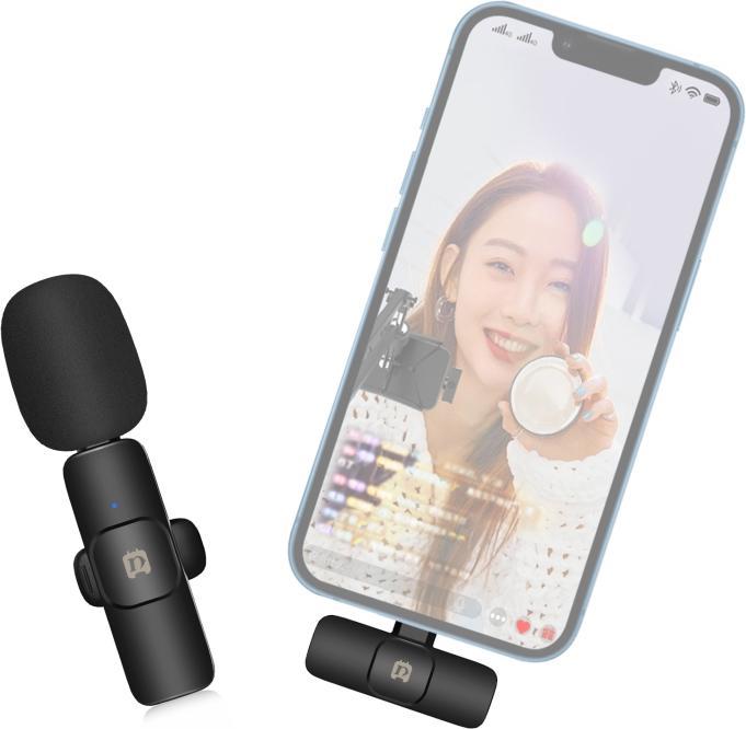 Produktbild Puluz Wireless Lavalier Noise Reduction Reverb Microphone for 8-Pin Device, Support Phone Charging (Black)