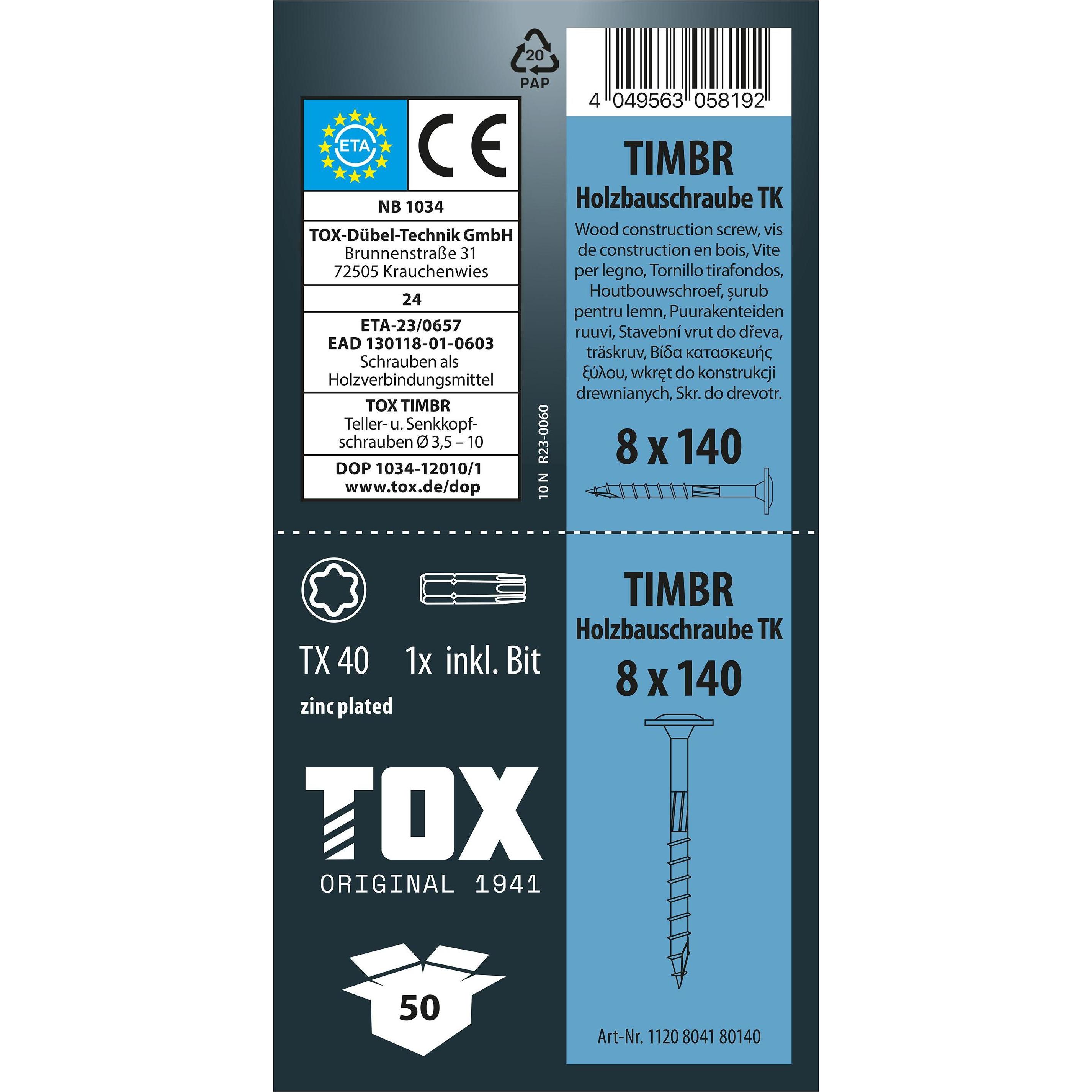 Thumbnail - Tox, Schrauben, TIMBR 8,0 x 140 TK (50 Stk.) (50 Schrauben pro Stück)