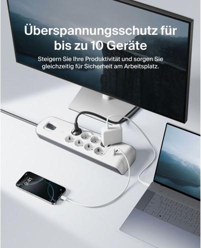 Actual product image Belkin Steckdosenleiste 8-fach 2 Meter Netzkabel BSV804vf2M-V2 (8x, CEE 7/4, USB-A, 2 m)