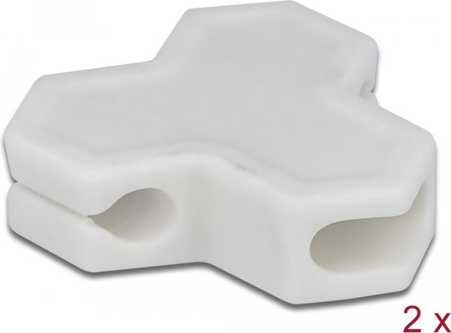 Produktbild Delock Kabelhalter selbstklebend mit 3 Durchführungen (1 x Flachkabel und 2 x Rundkabel) 2 Stück weiss