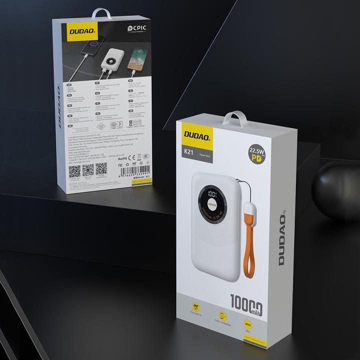 Actual product image Dudao Powerbank K21 Mini 10000mAh 22.5W USB-A / USB-C - beige (10000 mAh, 22.50 W, 37 Wh)
