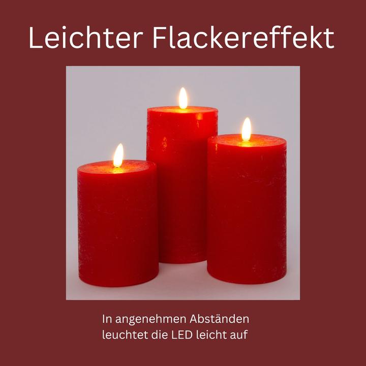 Produktbild Novaliv 6er Set Led Kerzen 7,5cm ø Kerze flackernde Flamme mit Fernbedingung ROT 15 cm + 12,5 cm + 10 cm Höh (6x)