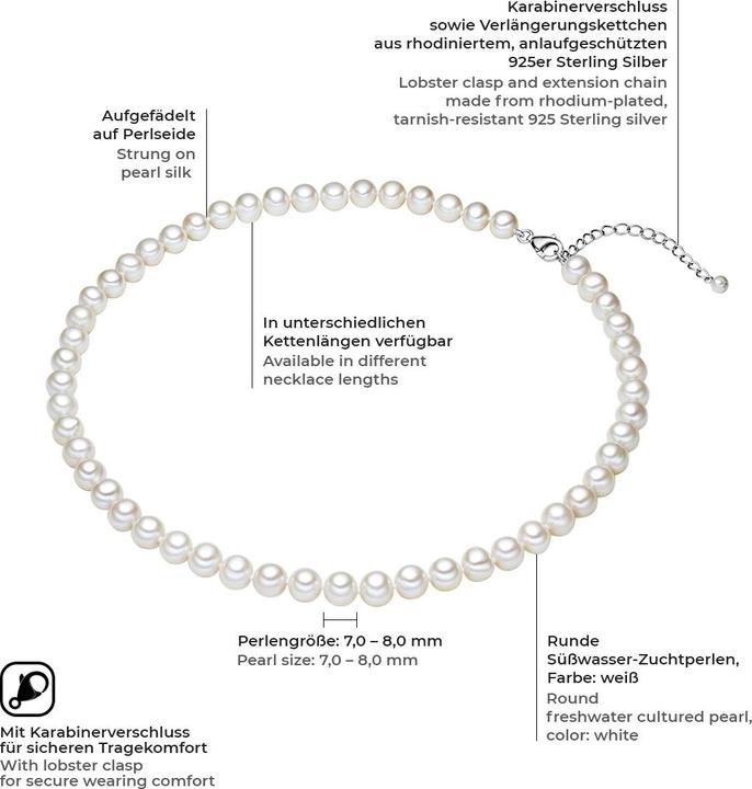 Immagine prodotto Valero Pearls Donna Argento 925 Perle d'acqua dolce coltivate bianche - 3866 (Argento, 40 cm)