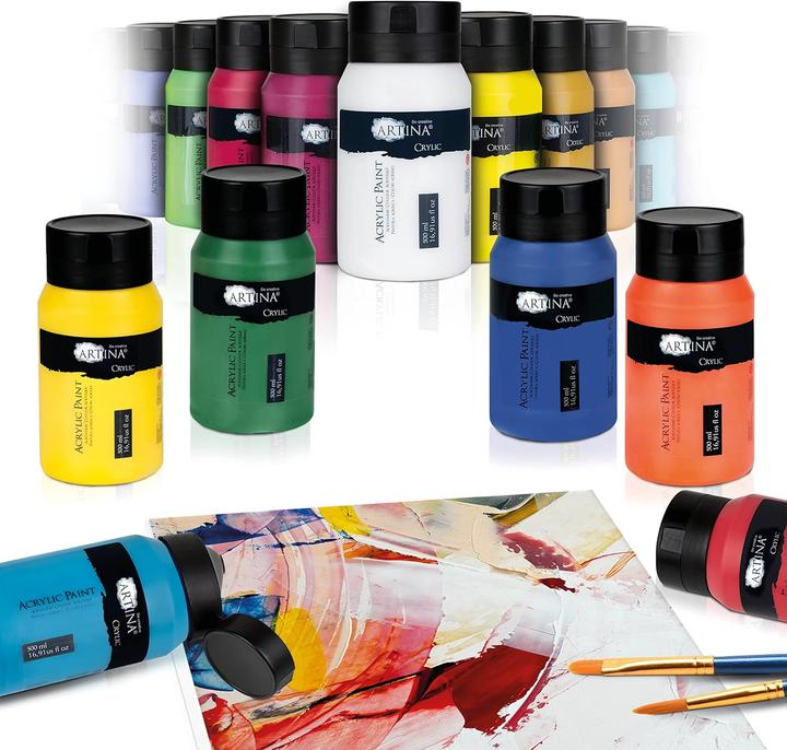 Produktbild Artina 24-teiliges Acrylfarben-Set (24x500ml, wasserfest) (Mehrfarbig, 500 ml)