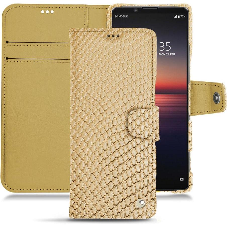 Noreve Lederschutzhülle Wallet (Sony Xperia 1 II), Smartphone Hülle, Beige
