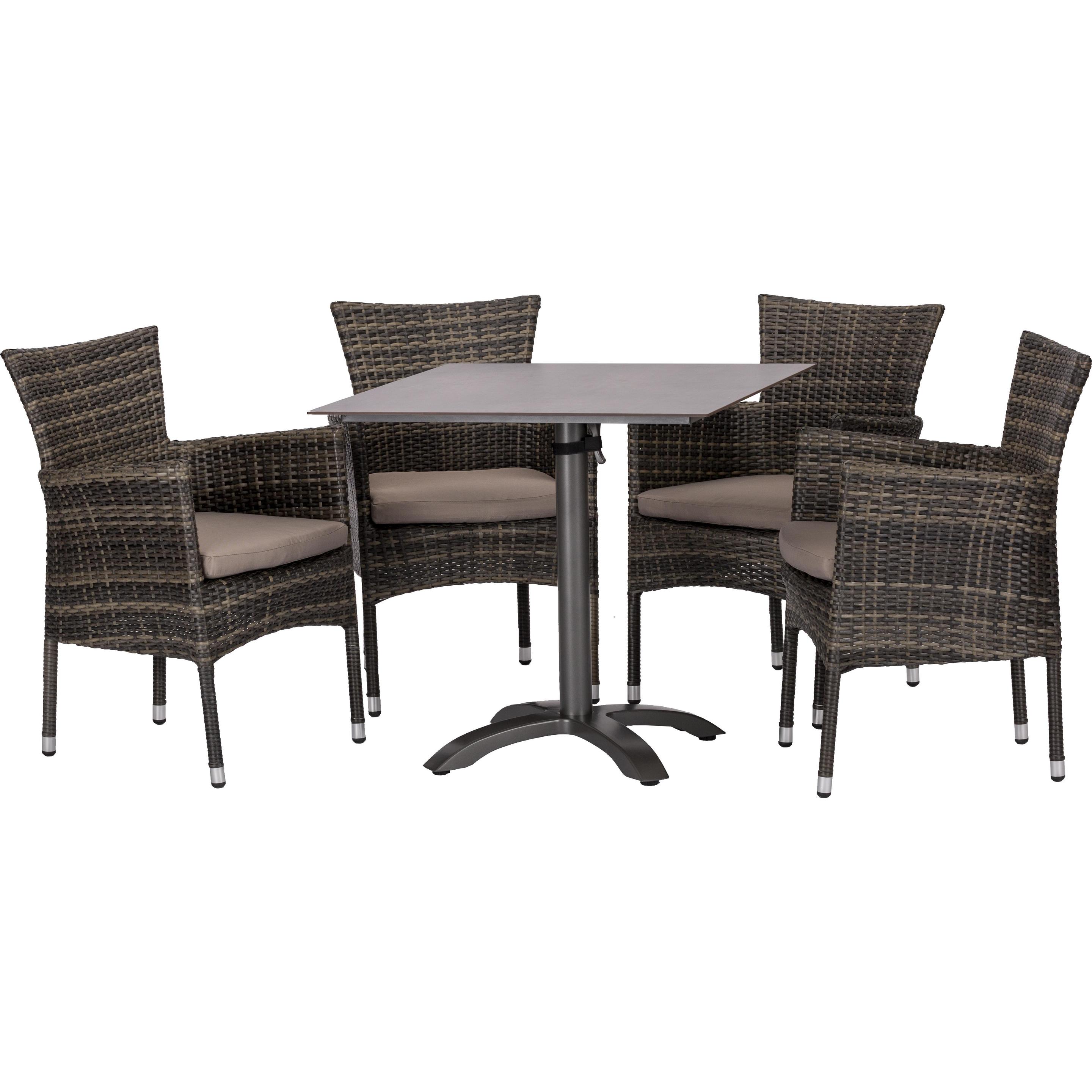 Acamp, Gartentisch + Balkontisch, Set 4x CESAR Stapelsessel grau + 1x ACAPLAN Tisch HPL 80x80cm anthrazit-cemento (80 cm...