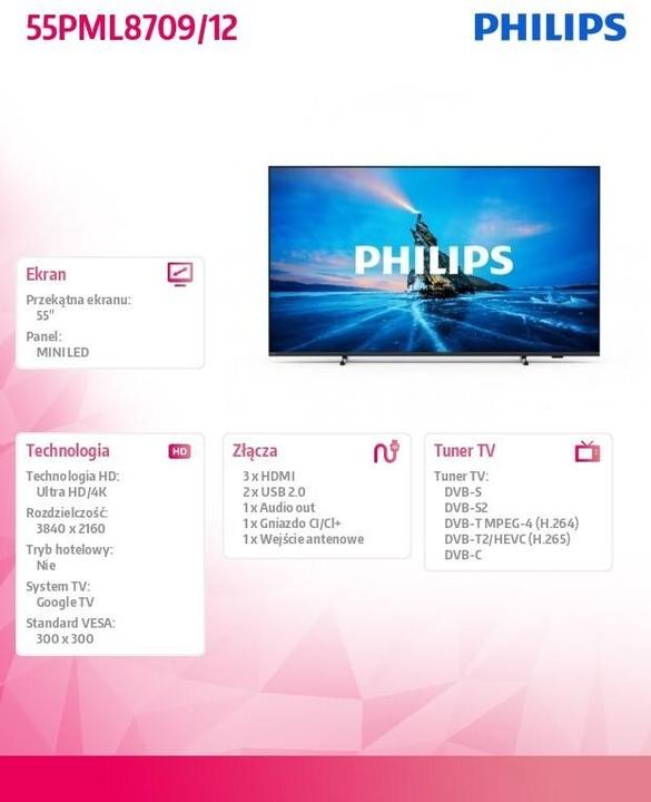 Produktbild Philips 55PML8709 Led TV 55" 4K Ultra (55", LED, 4K, 2023)