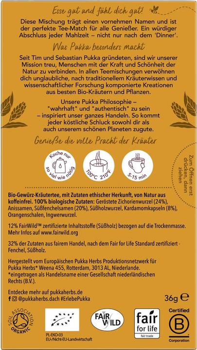 Nutritional values and ingredients Pukka After Dinner Tea (36 g)