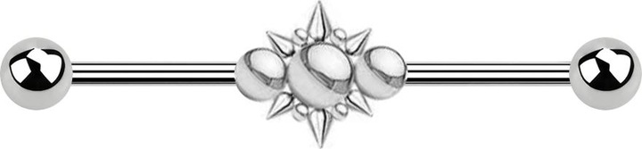 Image du produit Star Piercing Barbell argent deux boules trois boules avec cones (Acier chirurgical 316L, sans laiton)