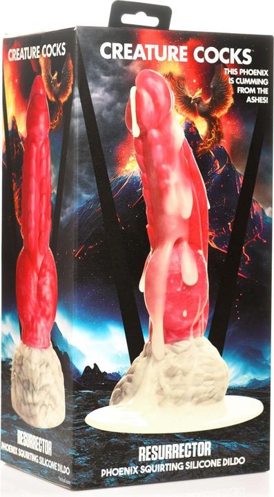 Actual product image Creature Cocks XR Brands - Resurrector Phoenix Squirting Silicone Dildo - Red/White