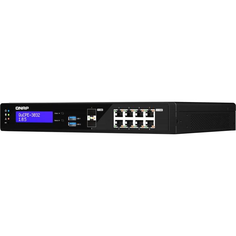 Thumbnail - QNAP QuCPE-3032-C3558R-8G Intel Atom C3558R 8x2.5GbE RJ45 ports and 2x10GbE SFP+ ports 2xM.2 2280 NV, NAS, Schwarz