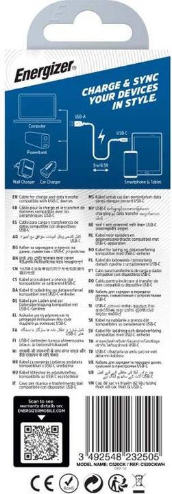 Productafbeelding Energizer Metalen / gevlochten nylon kabel - USB-C - 2 m, wit (2 m)