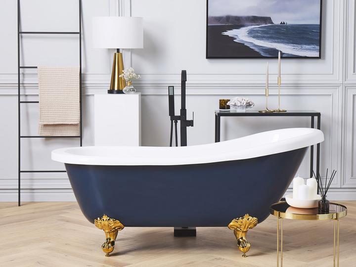 Produktbild Beliani Badewanne freistehend blau / weiss oval 153 x 77 cm CAYMAN (200 l, 153 cm, 77 cm)