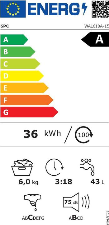 Etichetta energetica SPC WAL610A-15 (6 kg, A sinistra, Modificabile)