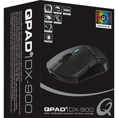 Thumbnail - QPAD DX-900 Wireless Gaming Maus (Kabellos, Kabelgebunden), Maus, Schwarz